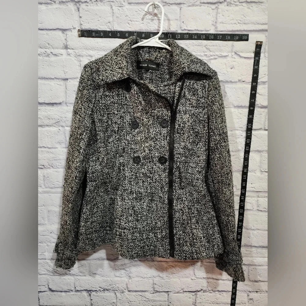 Black Rivet black and white tweed peacoat-style jacket Size Small
